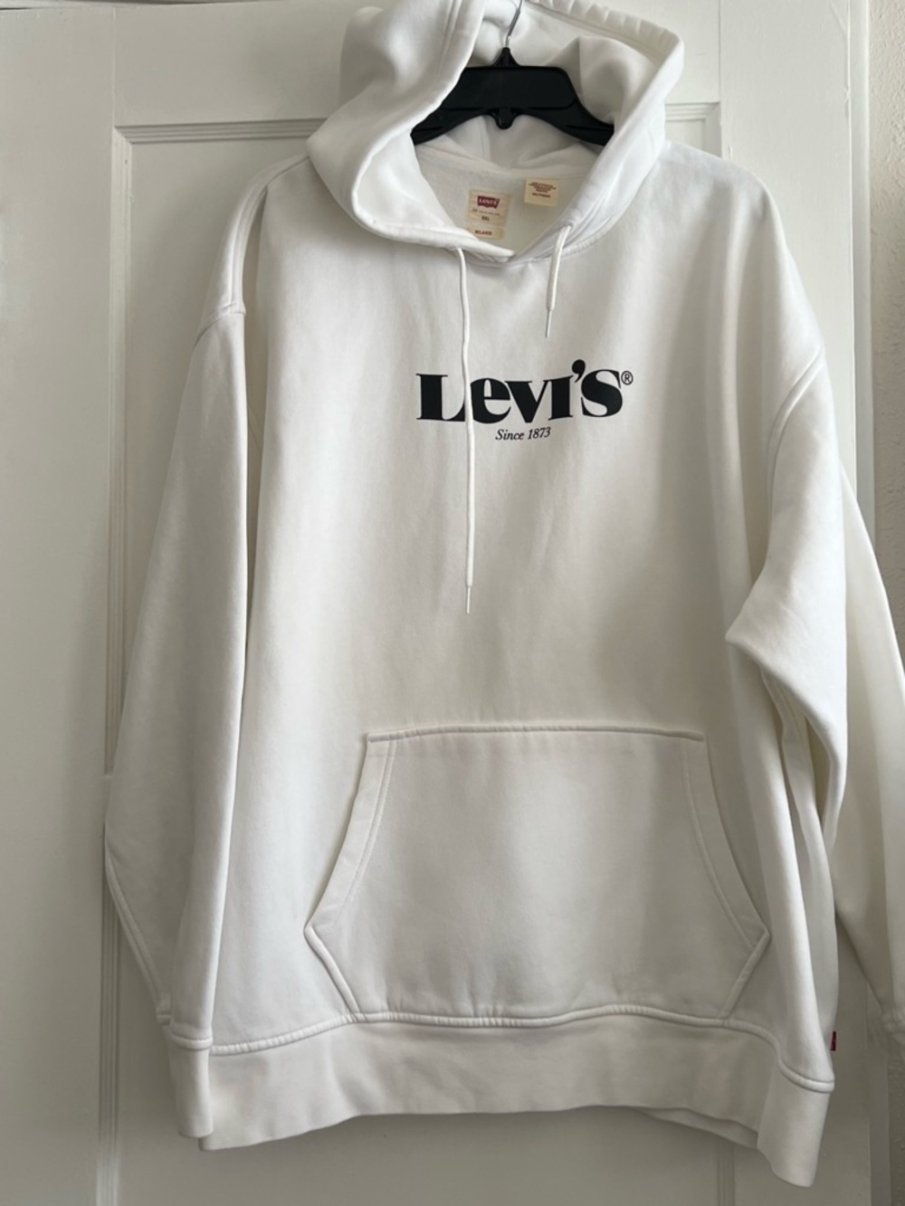 Levi's Men's White Hoodie with Black Logo Crewneck